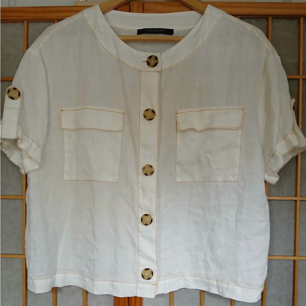 Marc New York - 100% Linen Cream Button-Down Blouse - XL